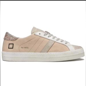 D.A.T.E Women’s Hill Low Vintage Calf Sneakers in Pink and Cream Size 8